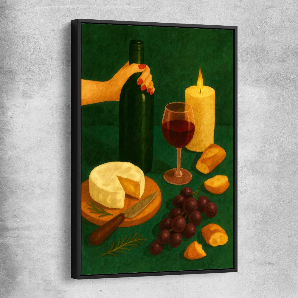 Wine at Dusk Two black framed canvas is a colourful and stylish canvas wall art and print suited for the kitchen area