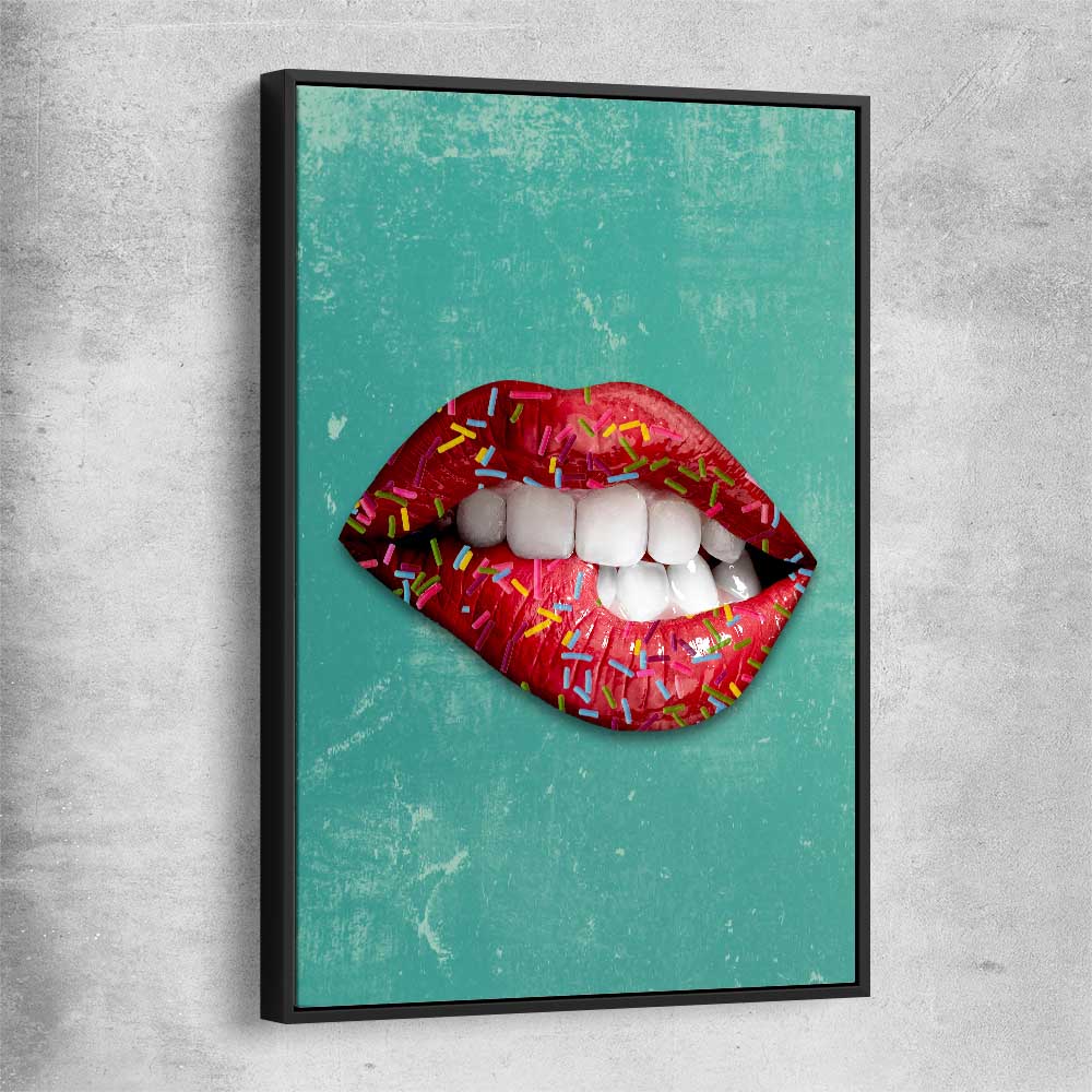 Candy Pop black framed canvas - part of our high quality canvas lips wall art collection