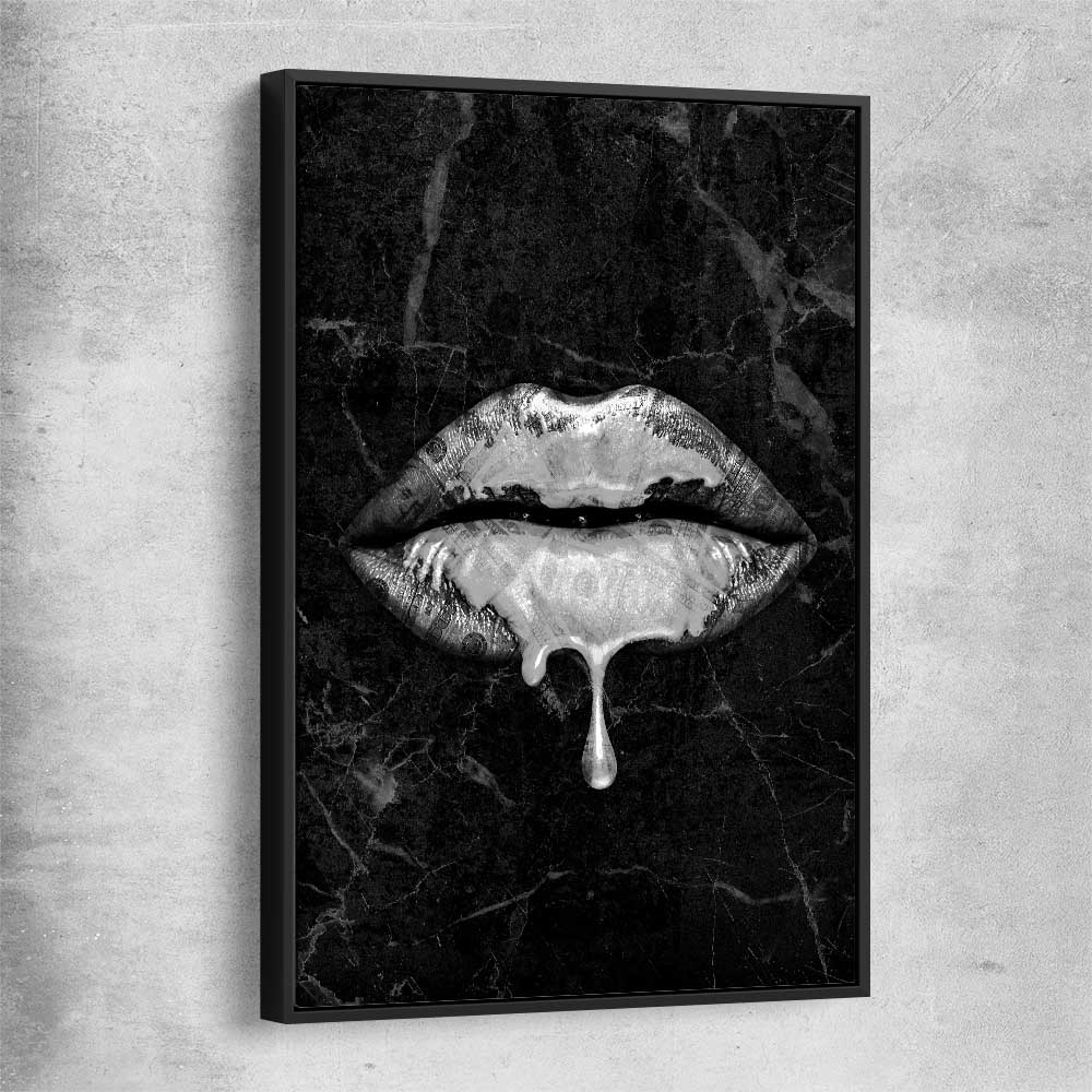 Darkened Lust black framed canvas - part of our high quality canvas lips wall art collection
