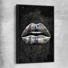 Money Lips black framed canvas - part of our high quality canvas lips wall art collection