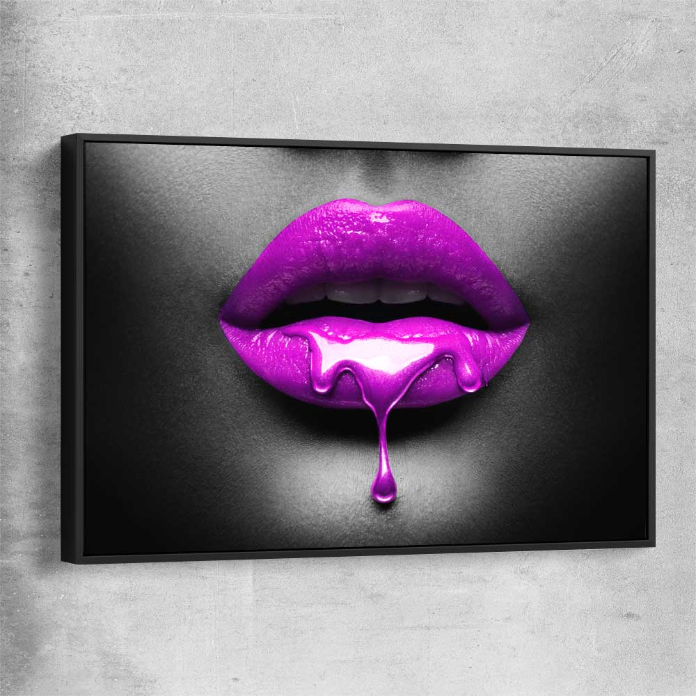 Purple Lust black framed canvas - part of our high quality canvas lips wall art collection
