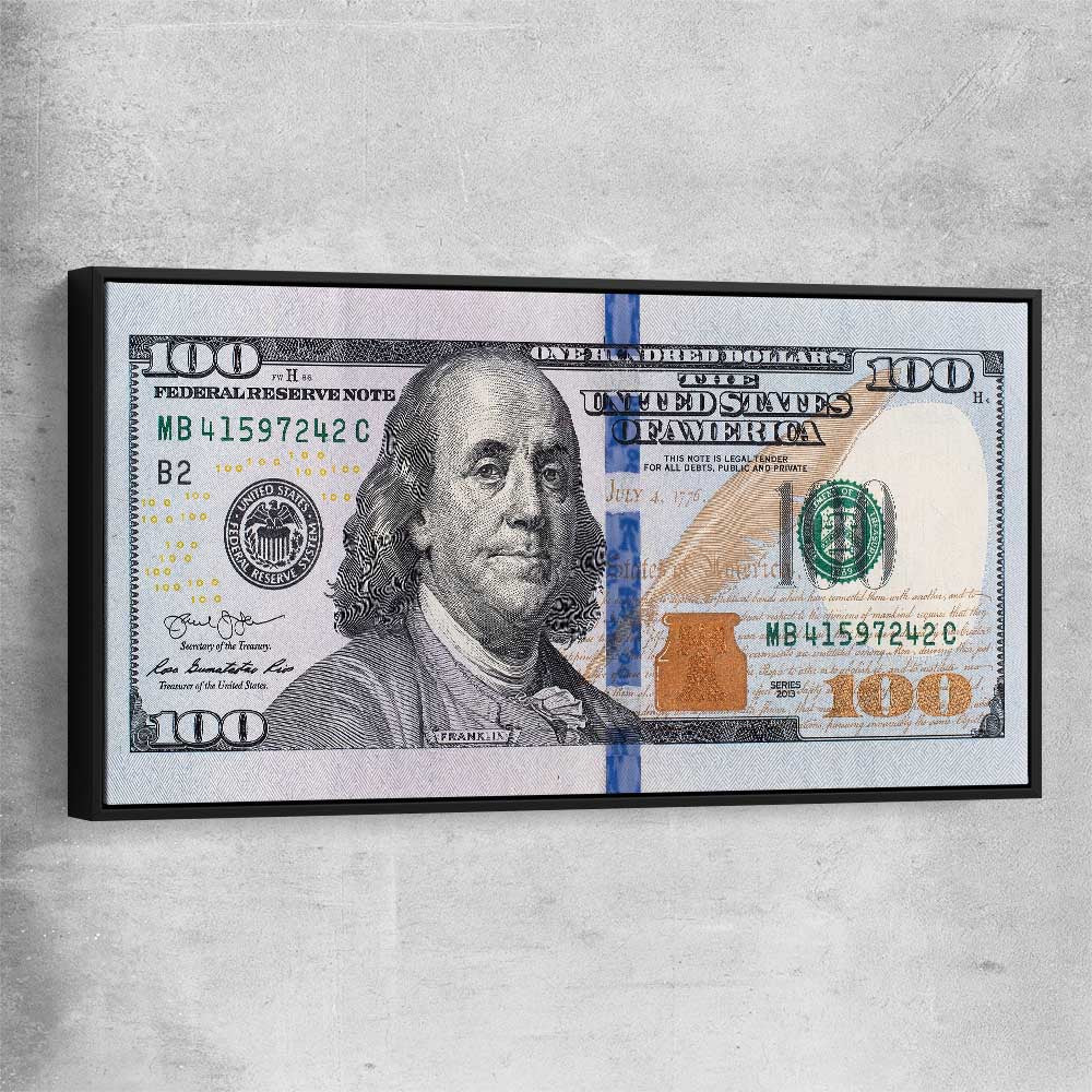 Money wall art print of Dollar Note with black framed canvas