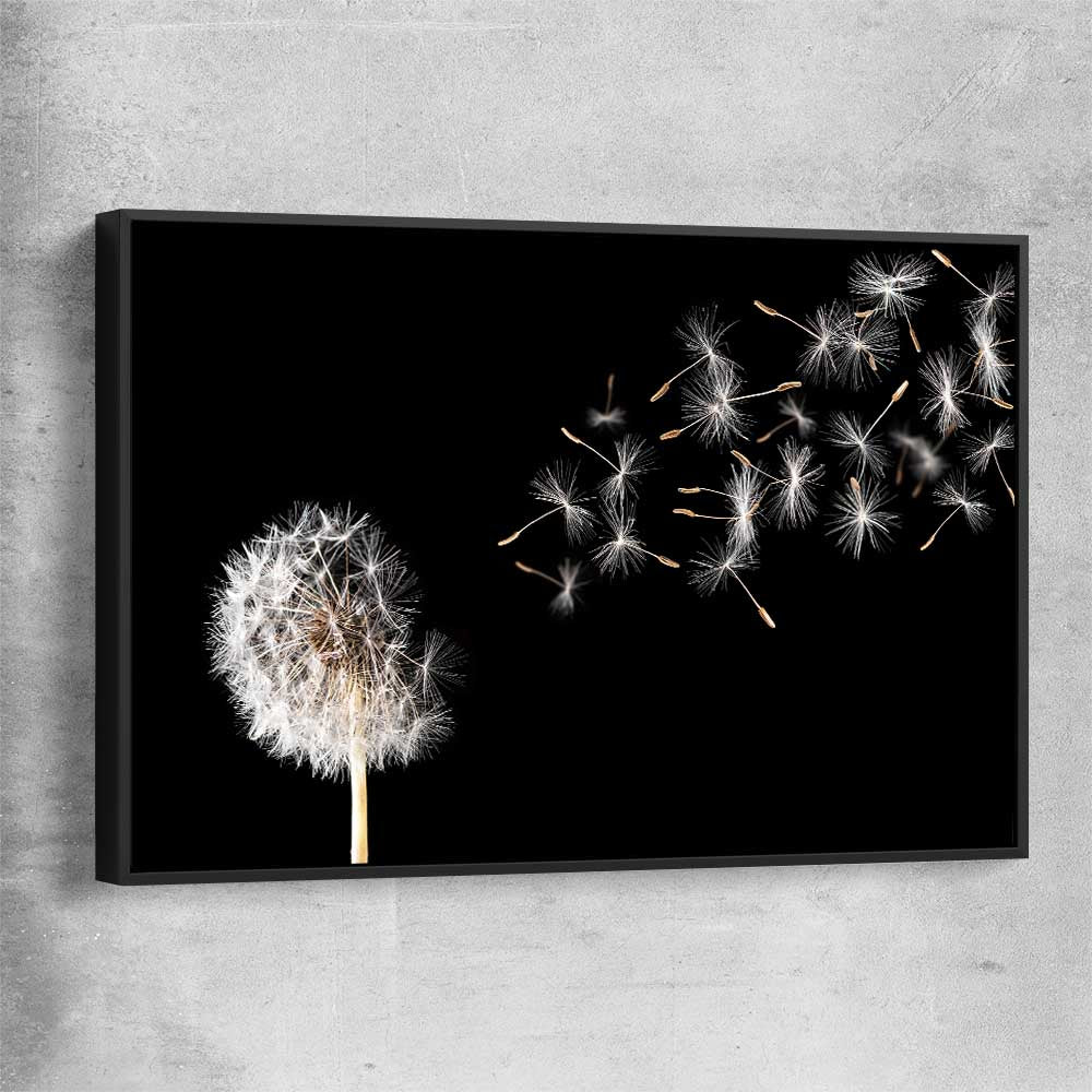 Floral print of Blowing Dandelion with black framed canvas