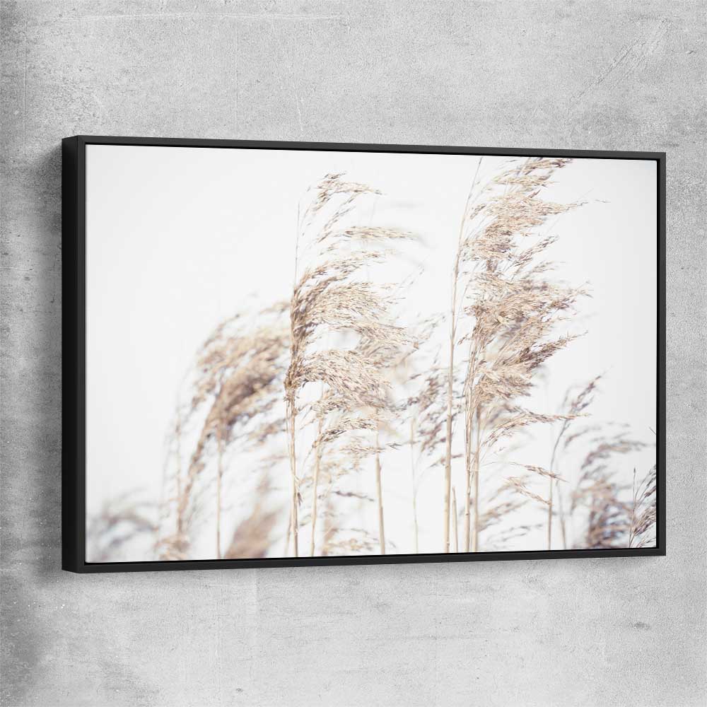 Floral print of Blowing Pampas with black framed canvas
