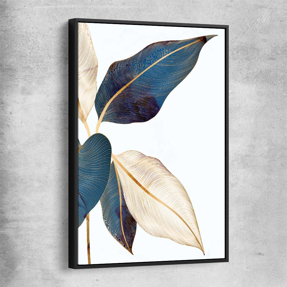 Floral print of Botanic Blue One with black framed canvas