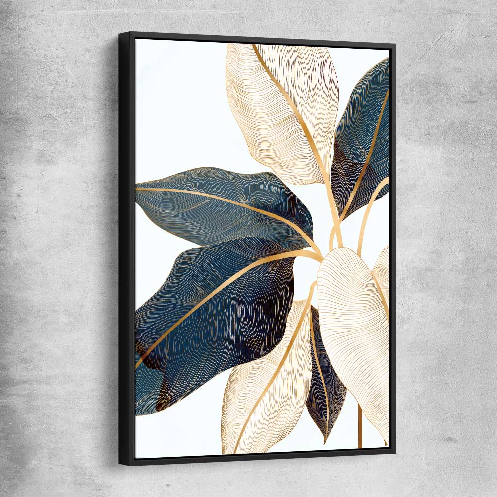 Floral print of Botanic Blue Three with black framed canvas