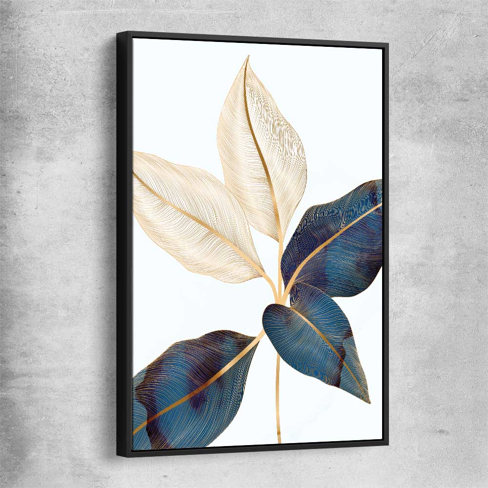 Floral print of Botanic Blue Two with black framed canvas