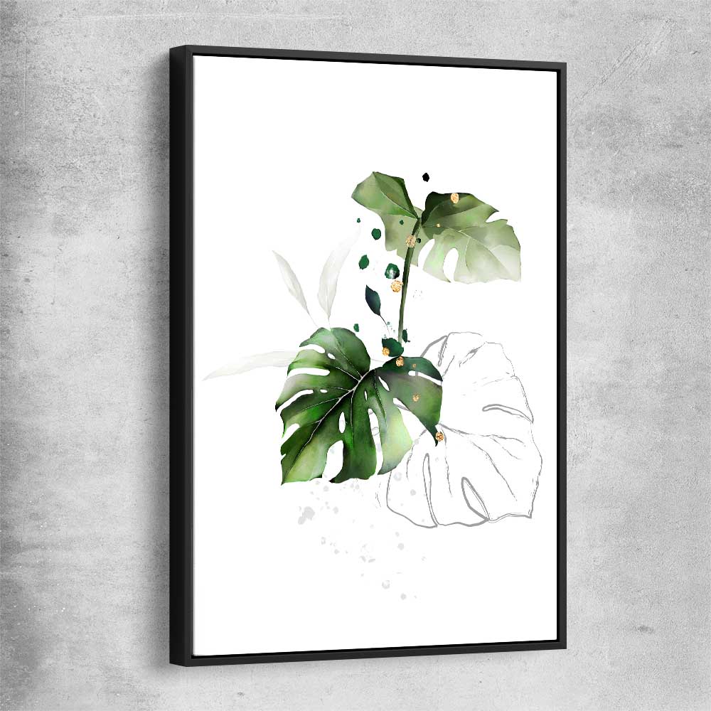 Floral print of Botanic Gold Three with black framed canvas
