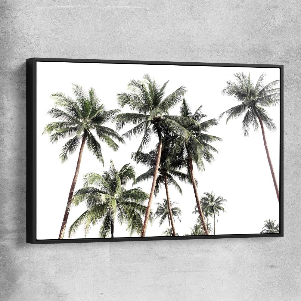 Floral print of Bright Palm Skies with black framed canvas