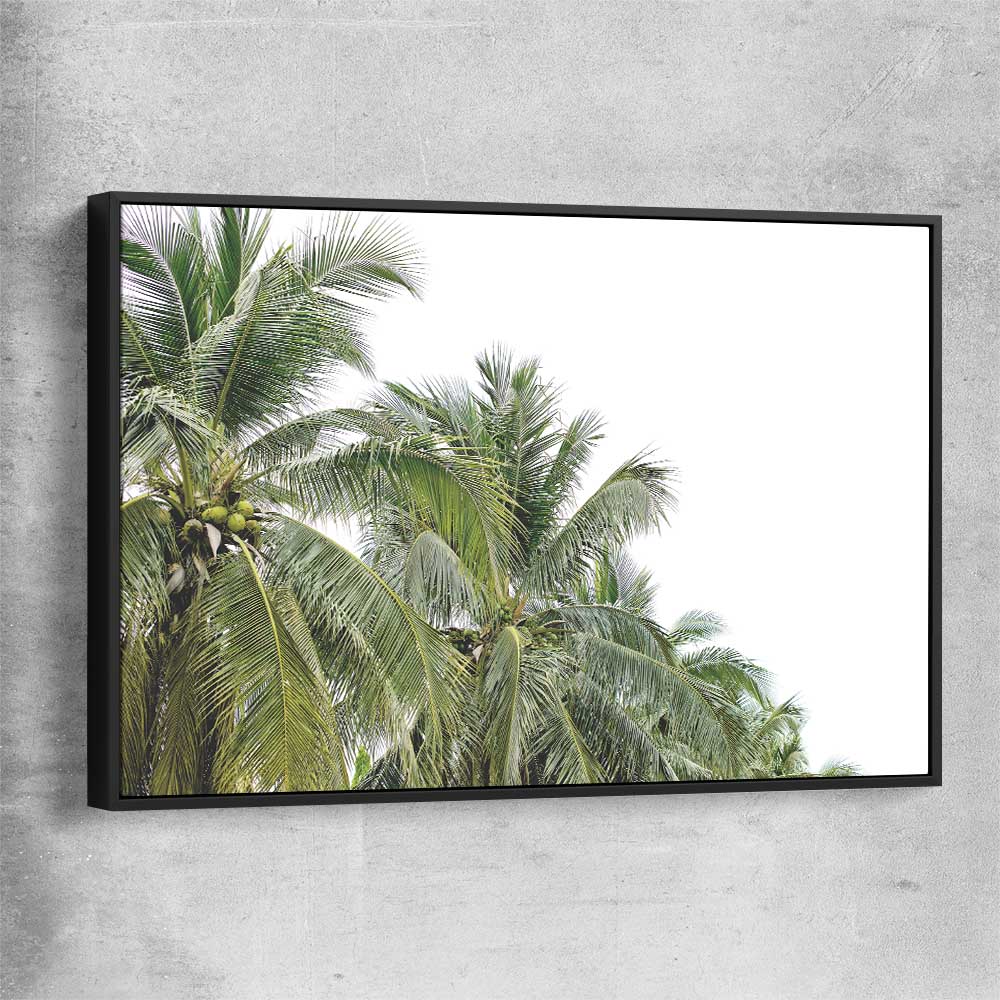 Floral print of Coconut Palms with black framed canvas