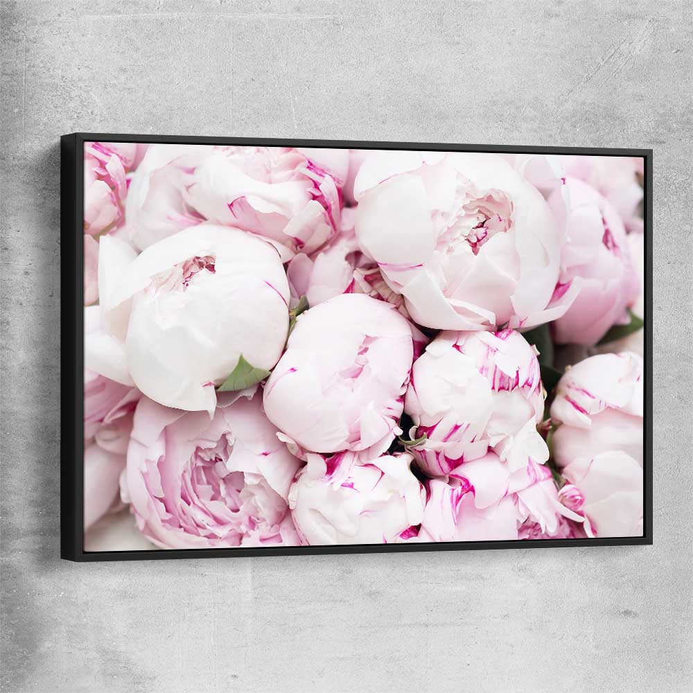 Floral print of Delicate Peonies with black framed canvas