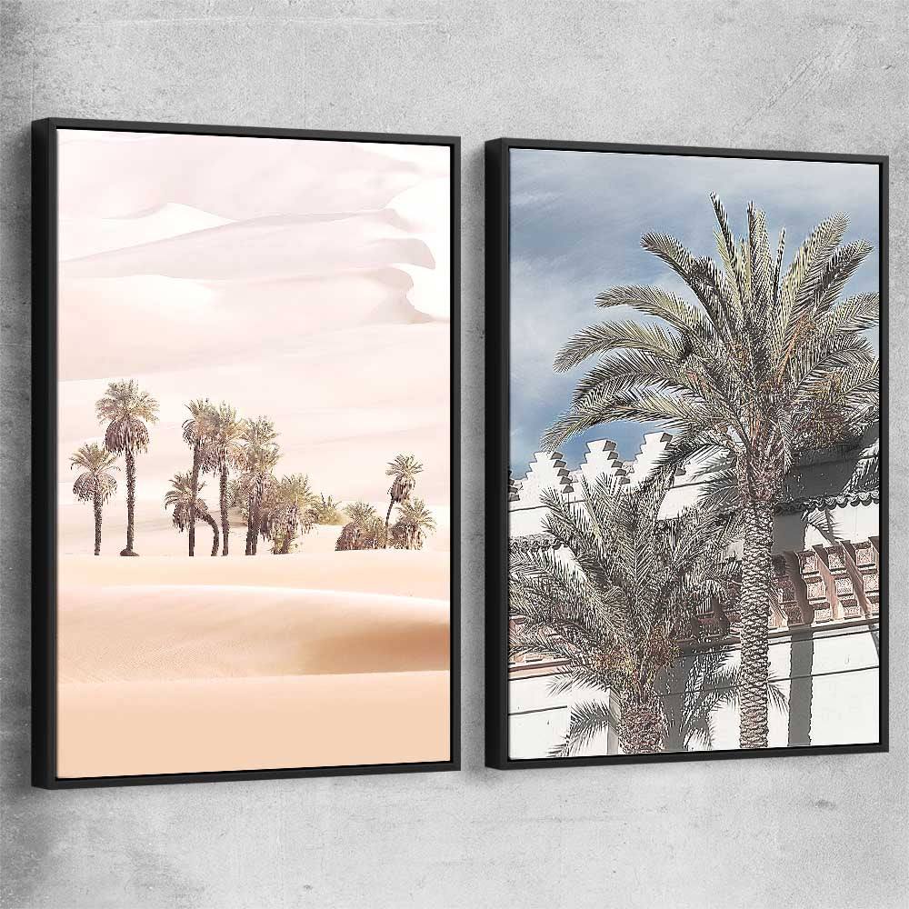 Floral print of Desert Dunes Pair with black framed canvas