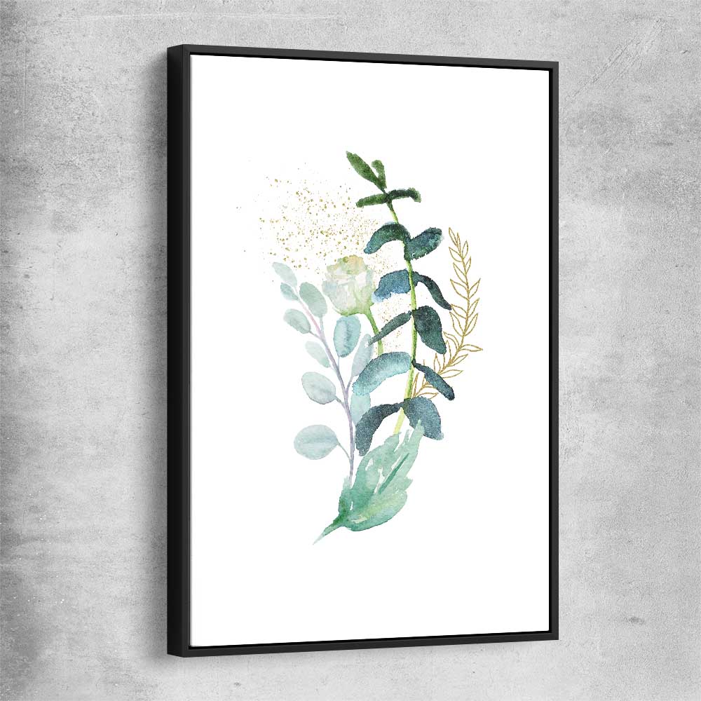 Floral print of Eucalyptus Bunch Three with black framed canvas