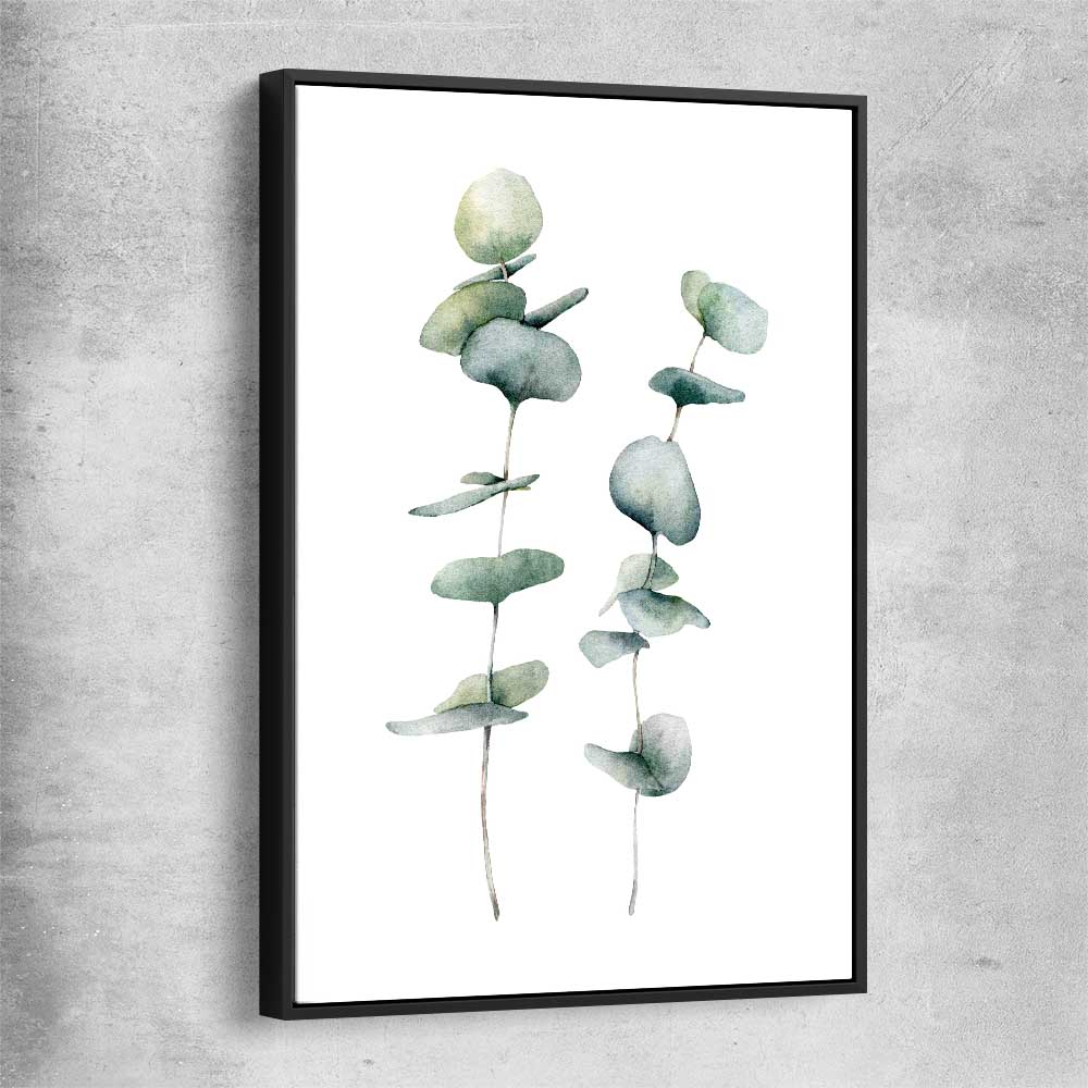 Floral print of Eucalyptus Three with black framed canvas