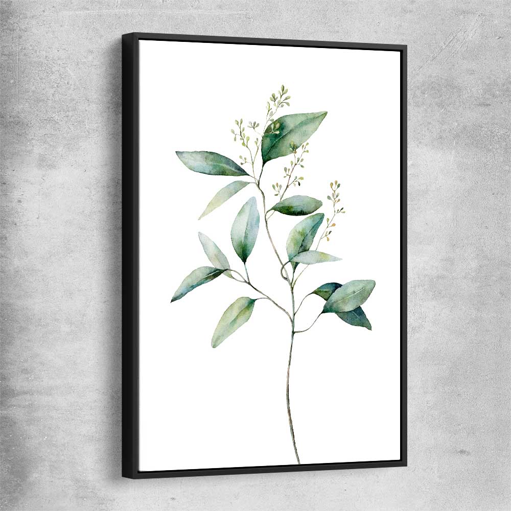 Floral print of Eucalyptus Two with black framed canvas
