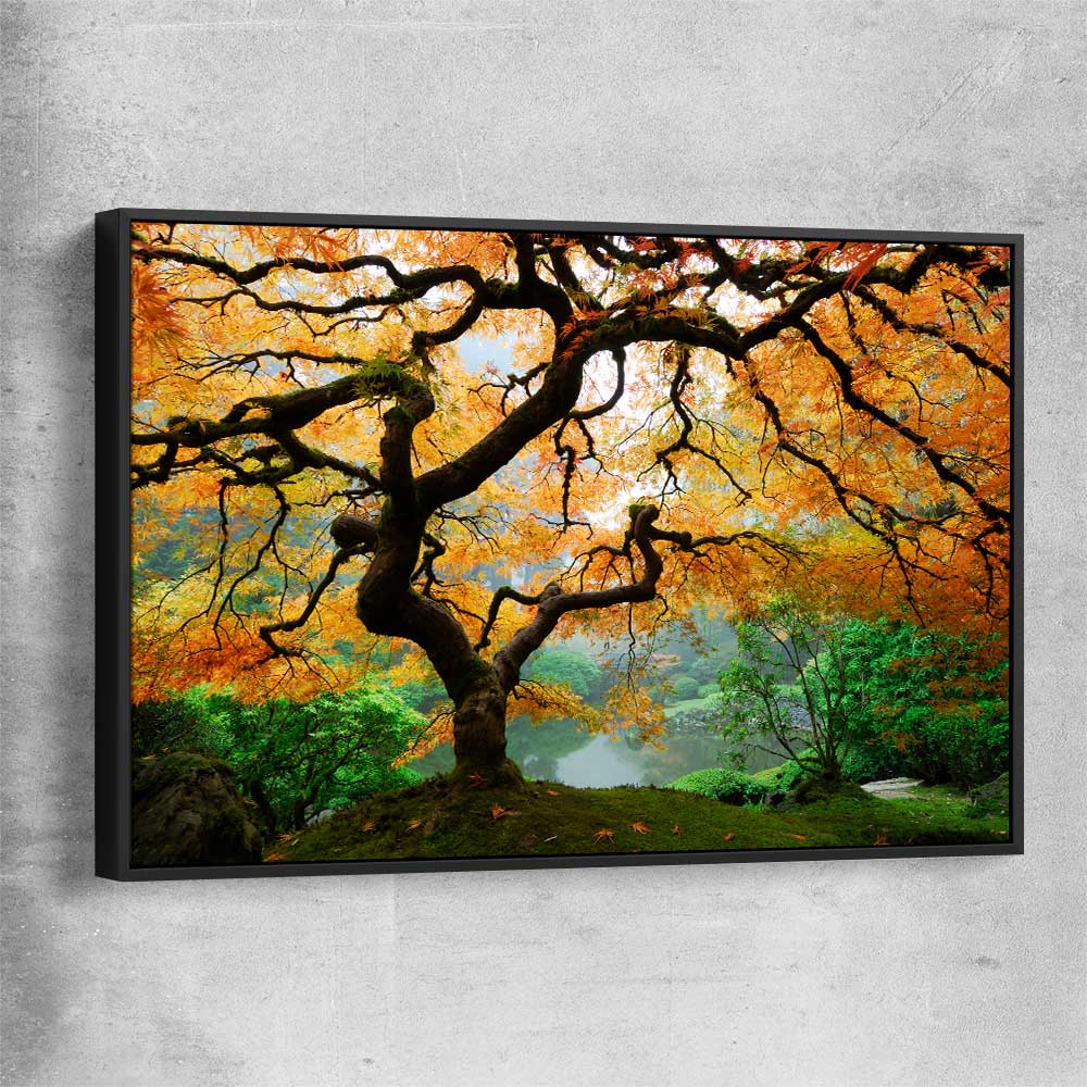 Floral print of Japanese Maple Tree with black framed canvas