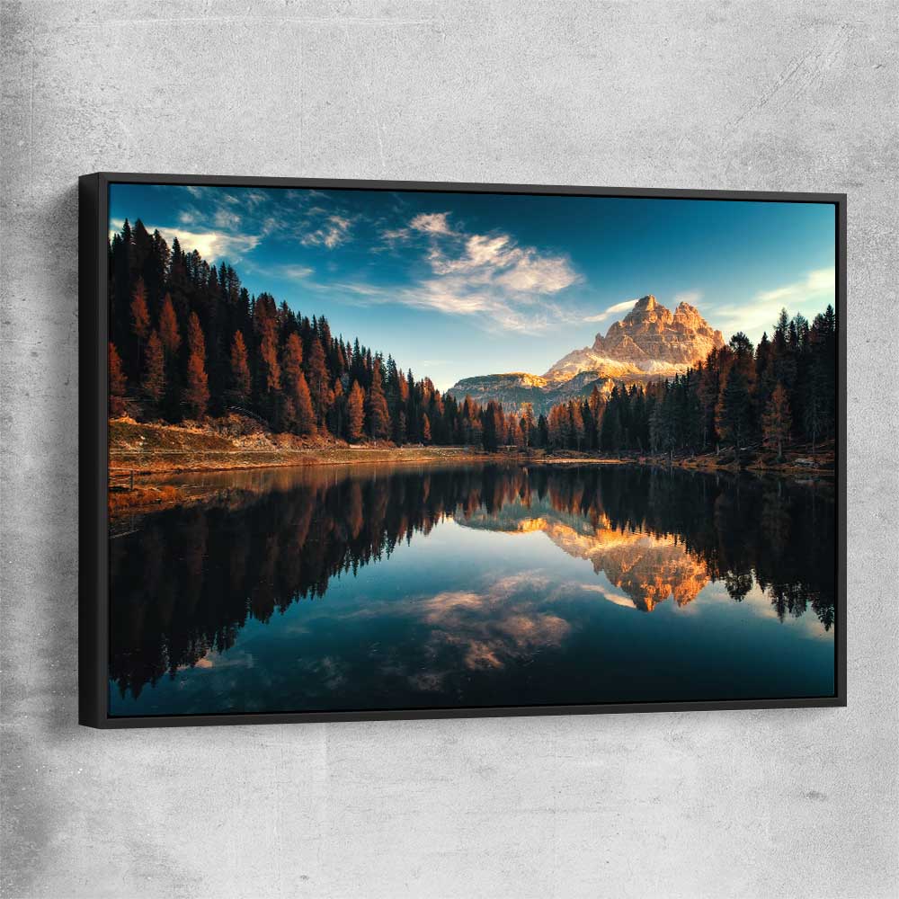 Floral print of Lago Antorno with black framed canvas