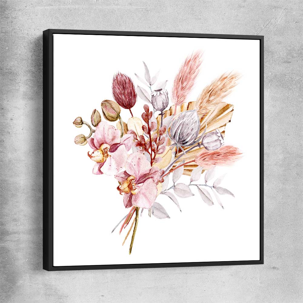 Floral print of Pampas Bunch with black framed canvas
