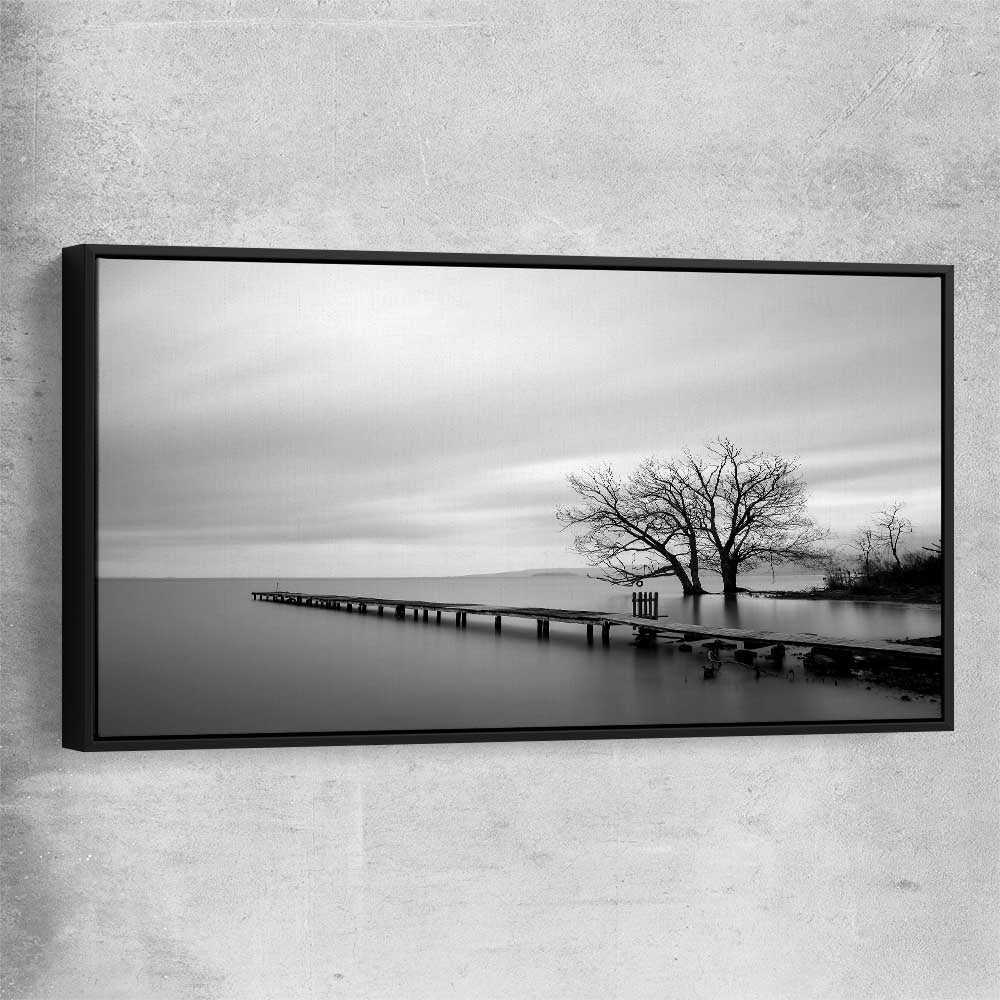 Floral print of Pier Silhouette with black framed canvas