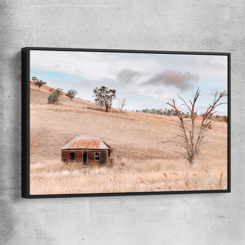 Floral print of Rural Farmhouse with black framed canvas