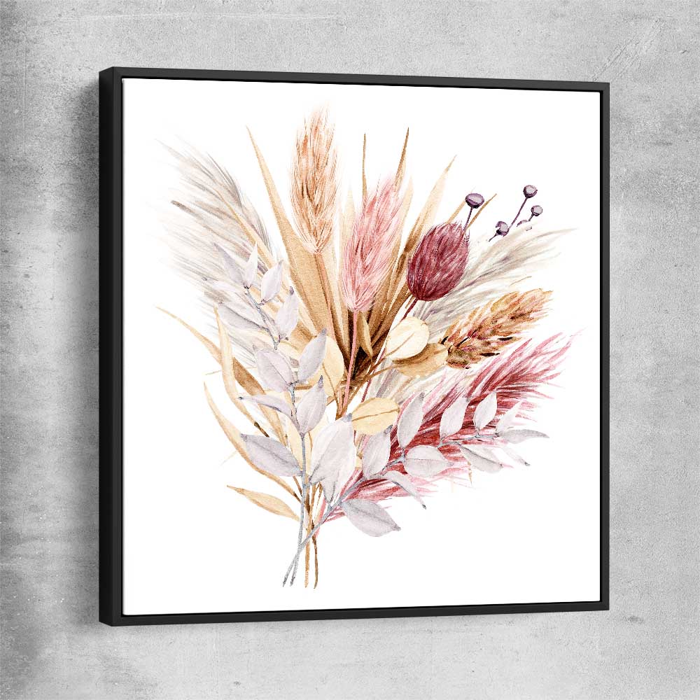 Floral print of Rustic Pampas with black framed canvas