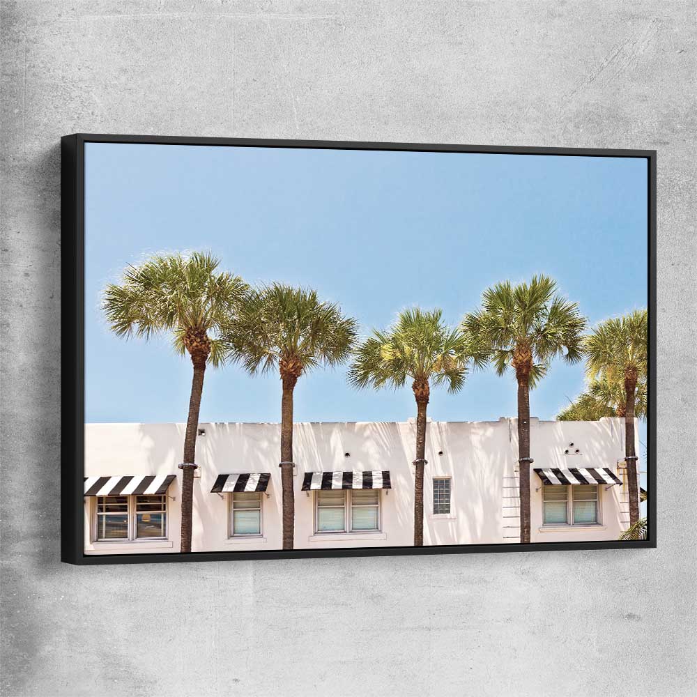 Floral print of South Miami Palms with black framed canvas