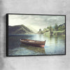 Floral print of Tranquil Wooden Boat with black framed canvas