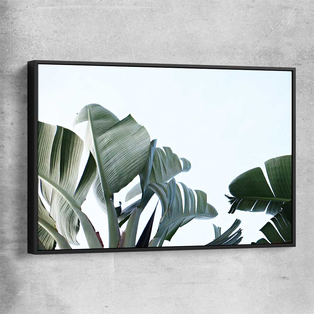 Floral print of Tropical Banana Palm with black framed canvas