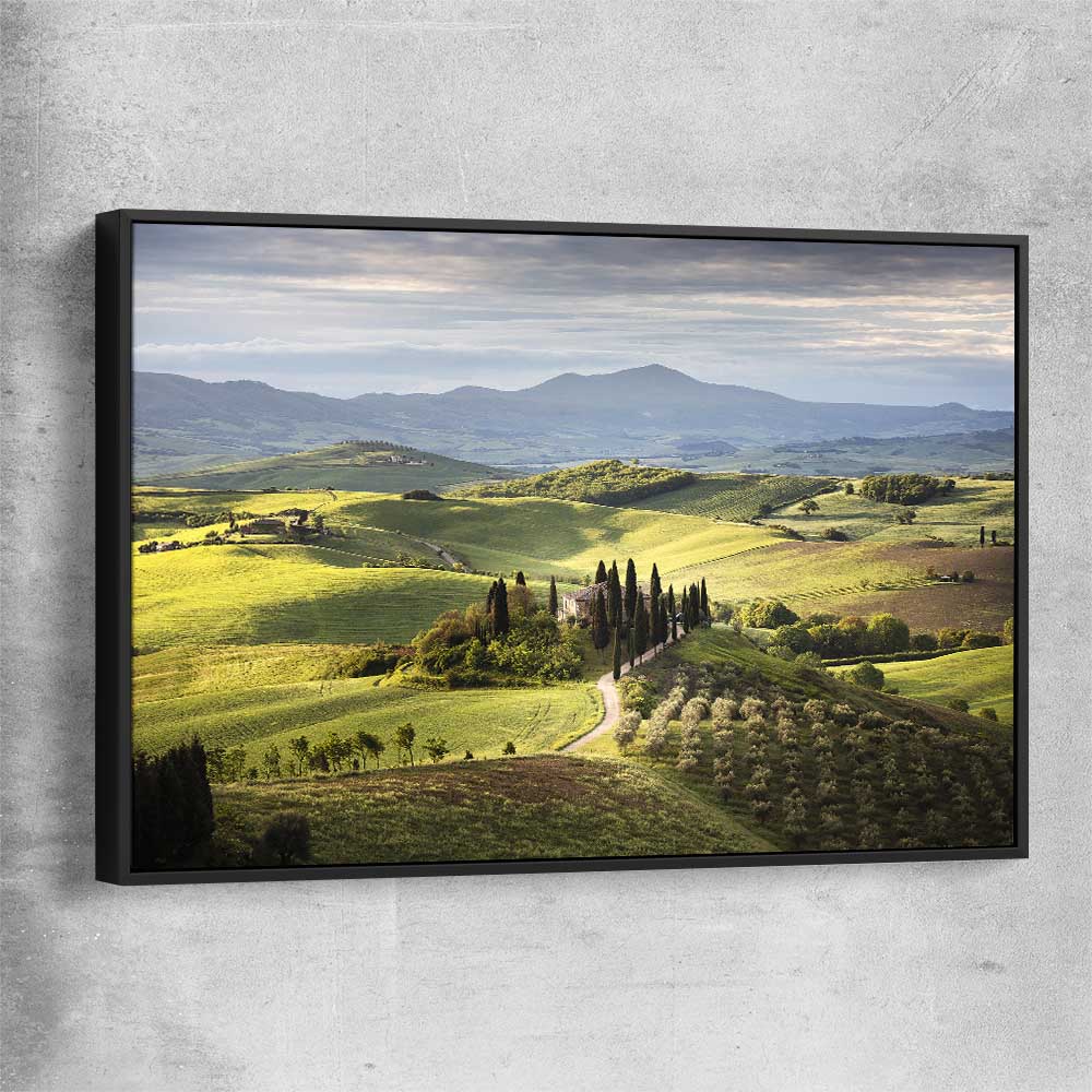 Floral print of Tuscan Countryside with black framed canvas