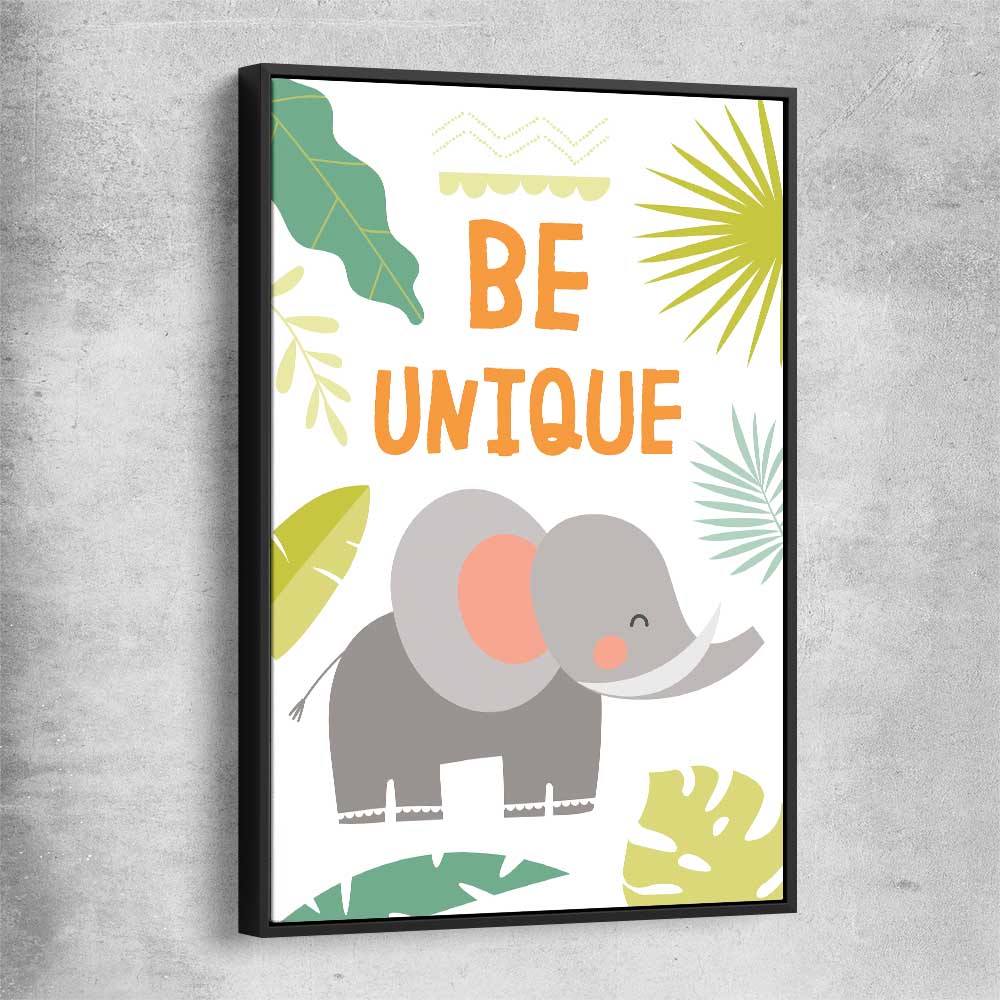 Be Unique black framed canvas is a nursery canvas wall art and print suited for childrens nursery area