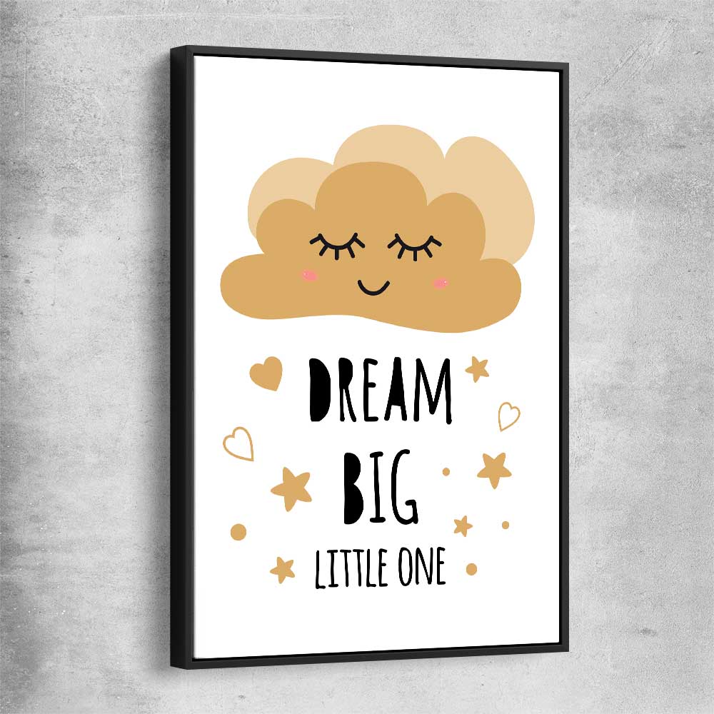 Dream Big black framed canvas is a nursery canvas wall art and print suited for childrens nursery area