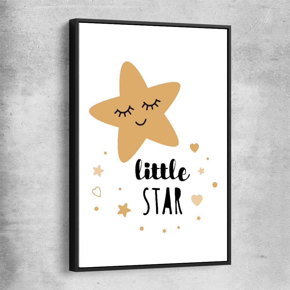Little Star black framed canvas is a nursery canvas wall art and print suited for childrens nursery area