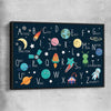 Space Alphabet black framed canvas is a nursery canvas wall art and print suited for childrens nursery area