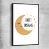 Sweet Dreams black framed canvas is a nursery canvas wall art and print suited for childrens nursery area