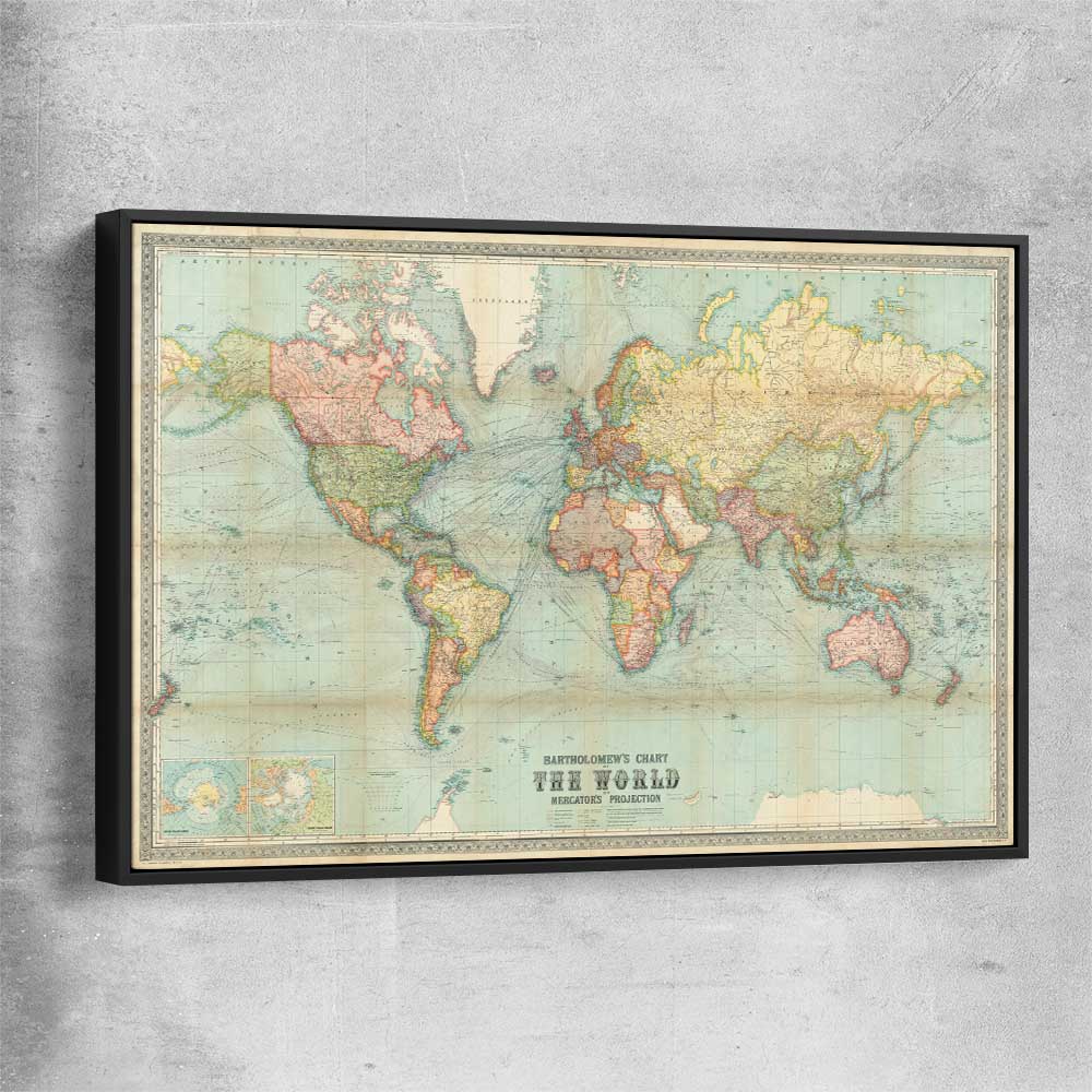 Antique World Colour black framed canvas is a high quality print in our city skyline, travel prints and maps collection