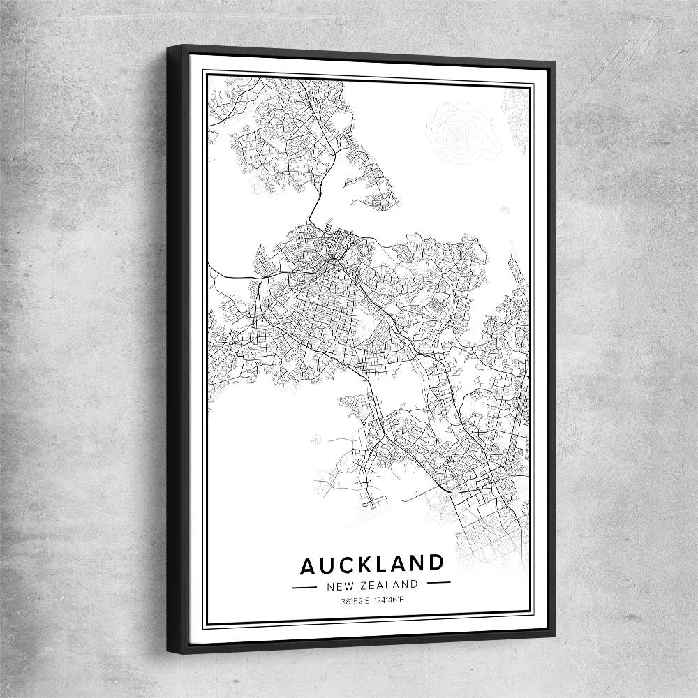 Auckland City black framed canvas is a high quality print in our city skyline, travel prints and maps collection