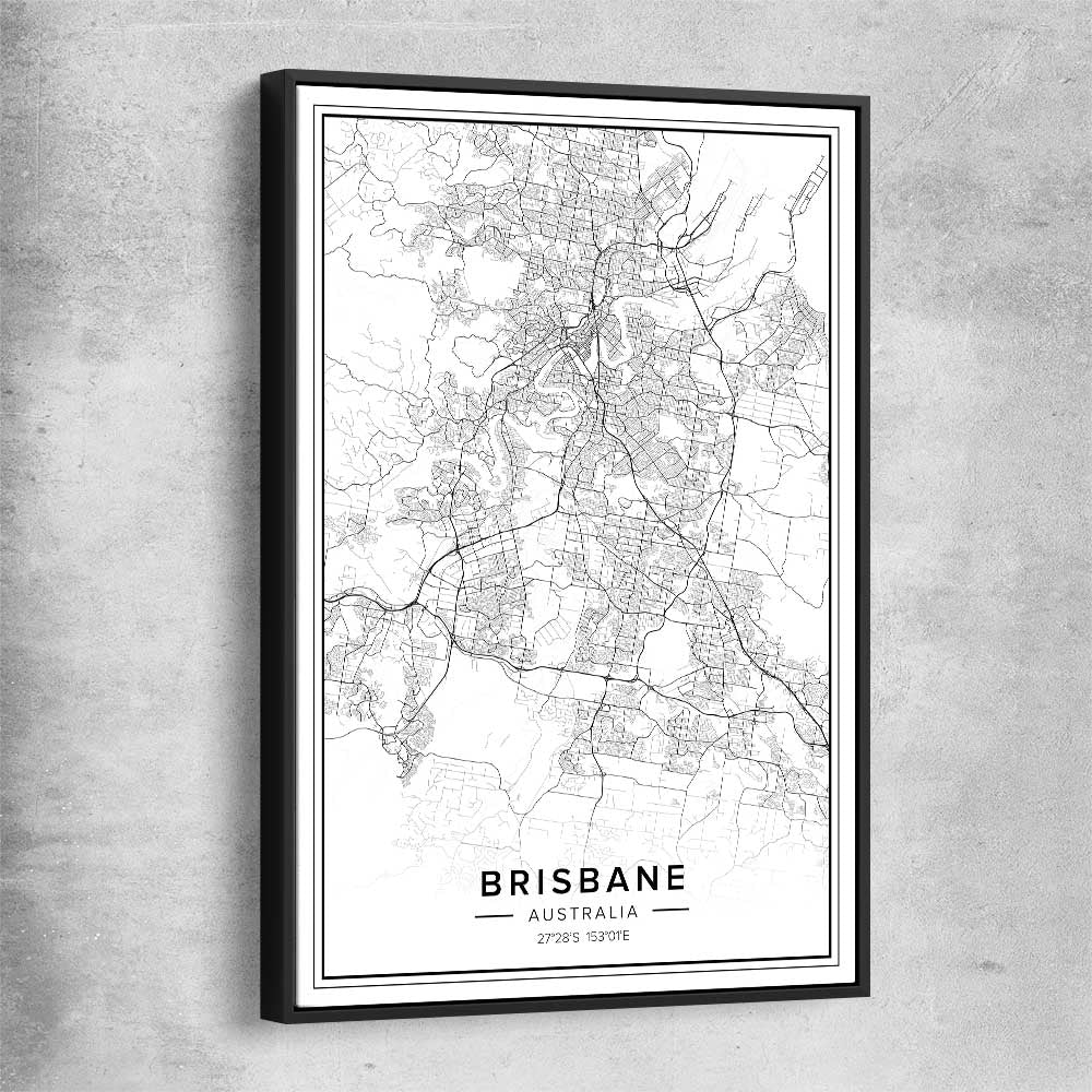 Brisbane City black framed canvas is a high quality print in our city skyline, travel prints and maps collection