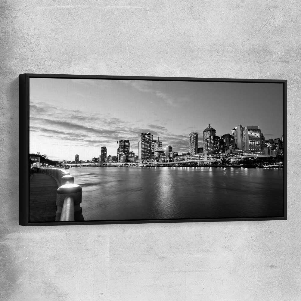Brisbane Skyline black framed canvas is a high quality print in our city skyline, travel prints and maps collection