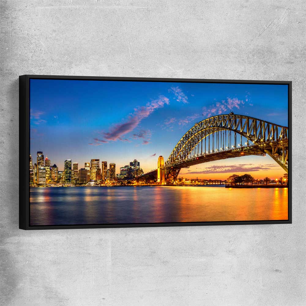 Darling Harbour black framed canvas is a high quality print in our city skyline, travel prints and maps collection