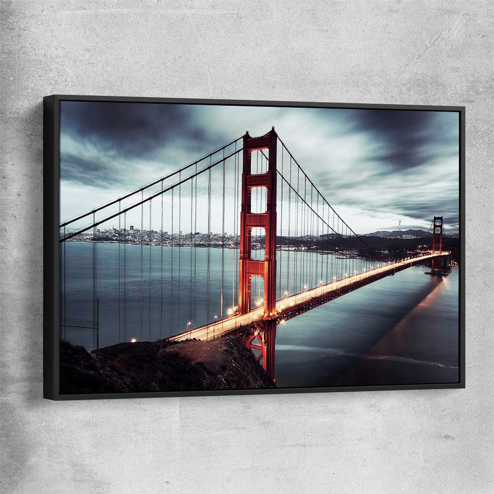 Golden Gate black framed canvas is a high quality print in our city skyline, travel prints and maps collection