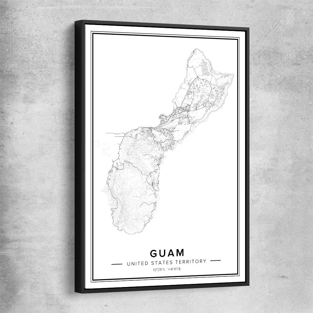 Hagatna City black framed canvas is a high quality print in our city skyline, travel prints and maps collection