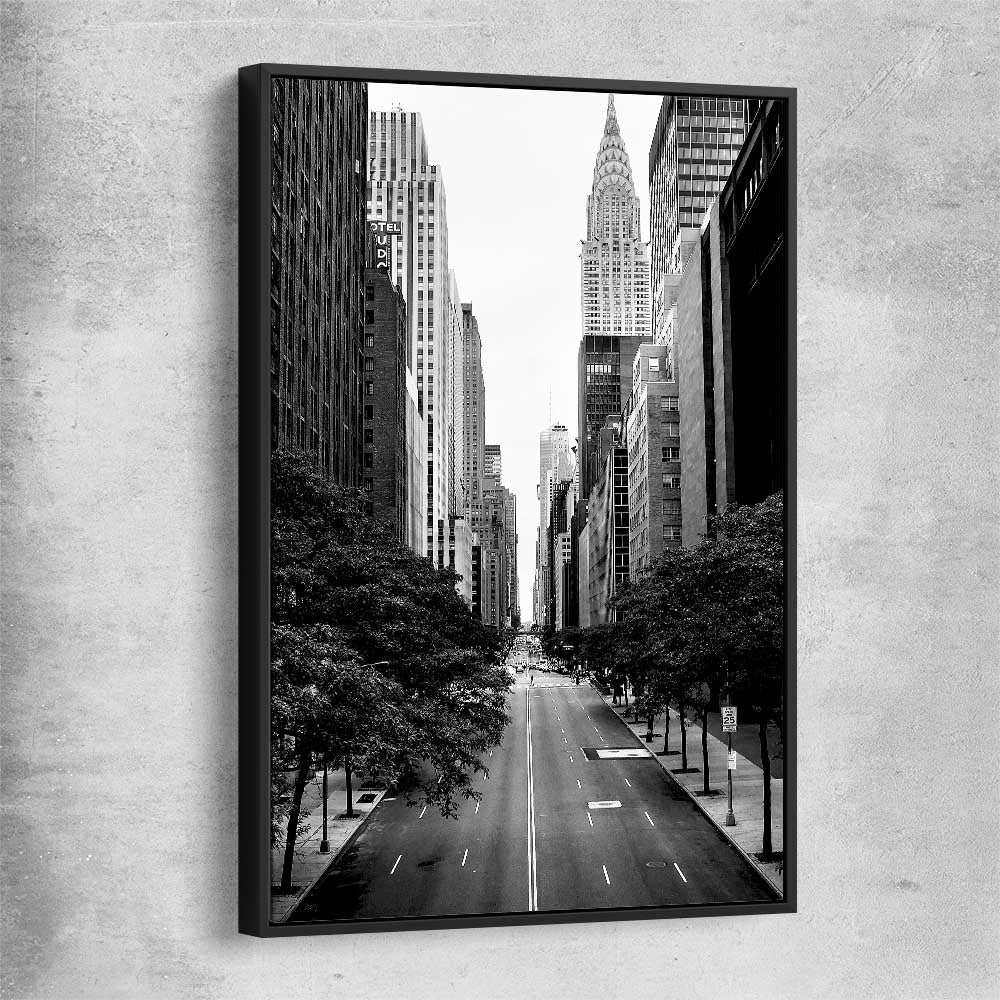 Manhattan Street black framed canvas is a high quality print in our city skyline, travel prints and maps collection