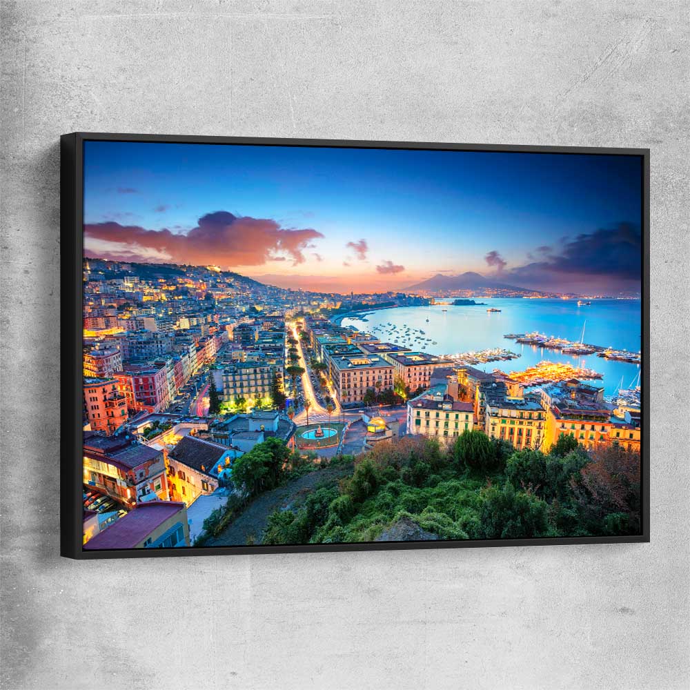 Naples City Lights black framed canvas is a high quality print in our city skyline, travel prints and maps collection
