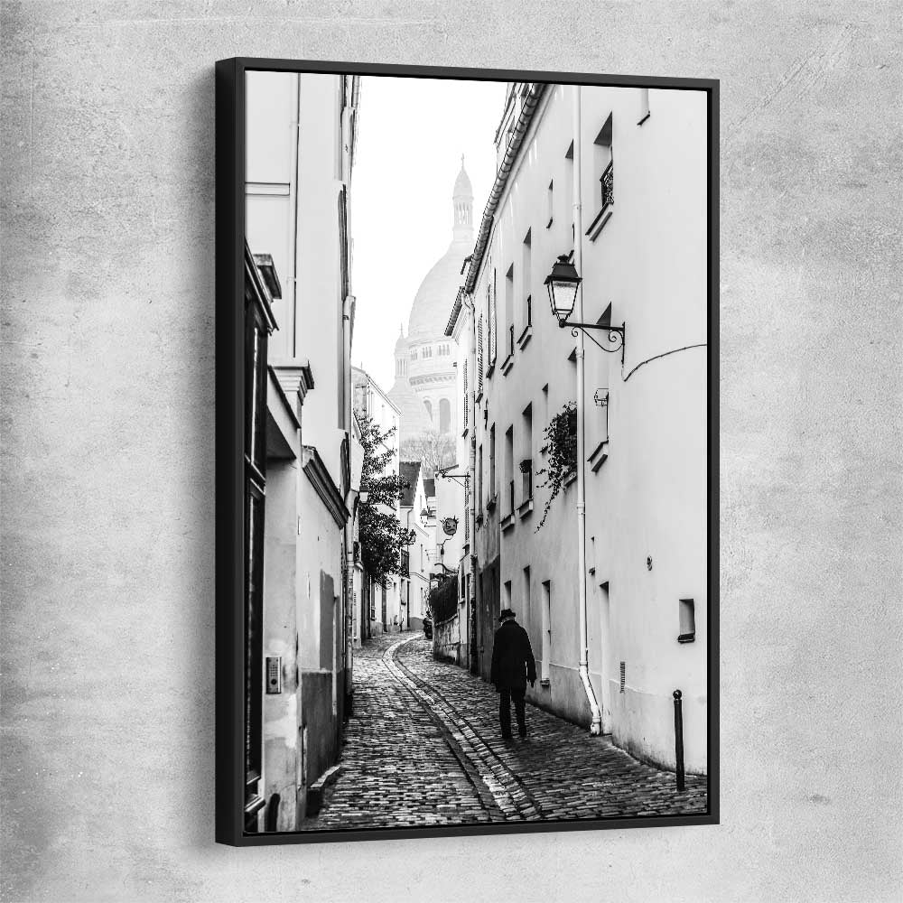 Paris Alley black framed canvas is a high quality print in our city skyline, travel prints and maps collection