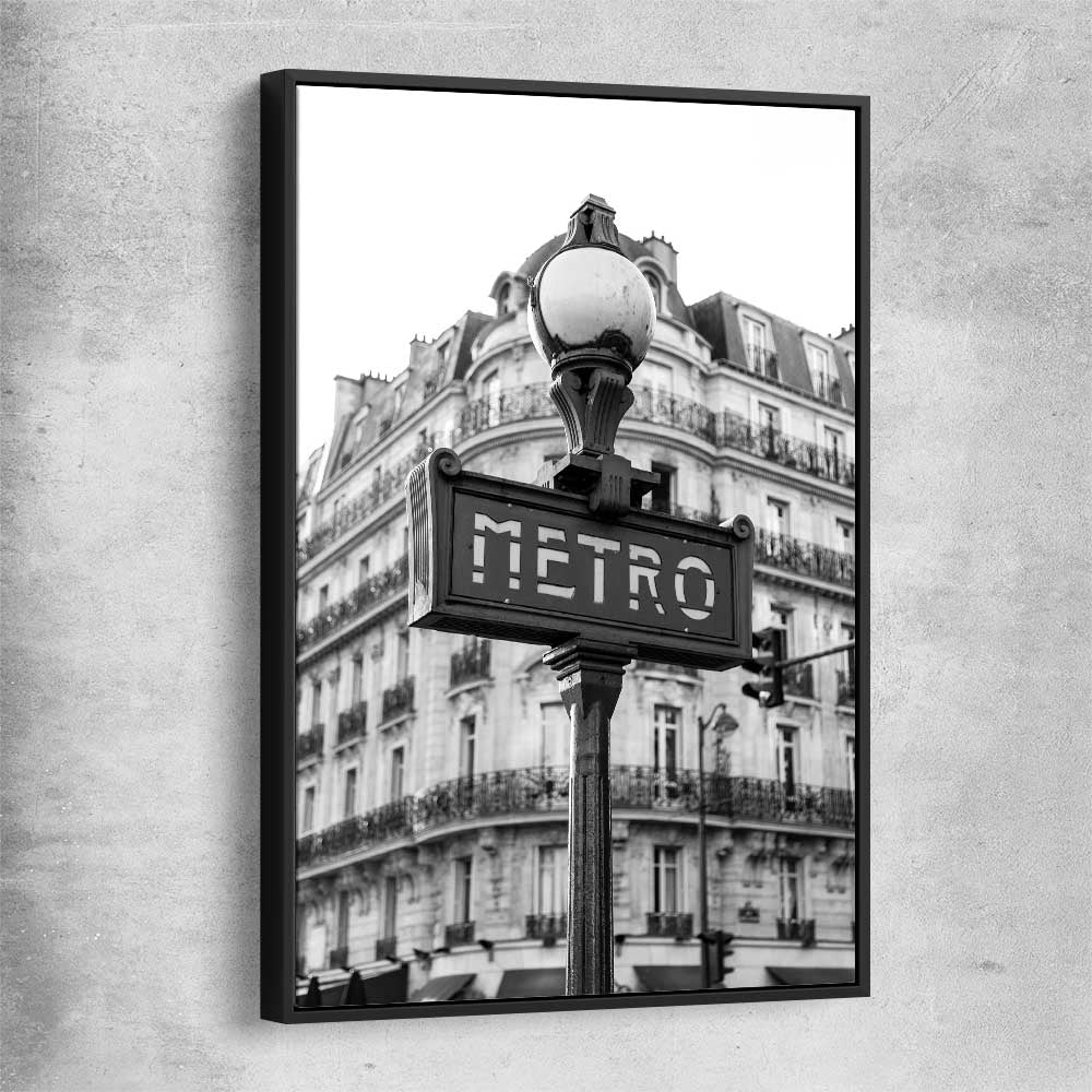 Paris Metro black framed canvas is a high quality print in our city skyline, travel prints and maps collection