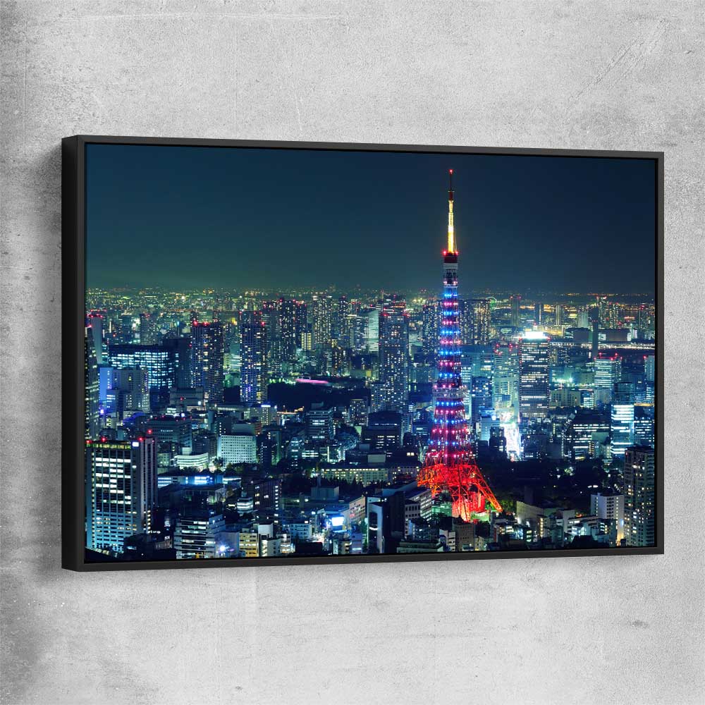 Tokyo City black framed canvas is a high quality print in our city skyline, travel prints and maps collection