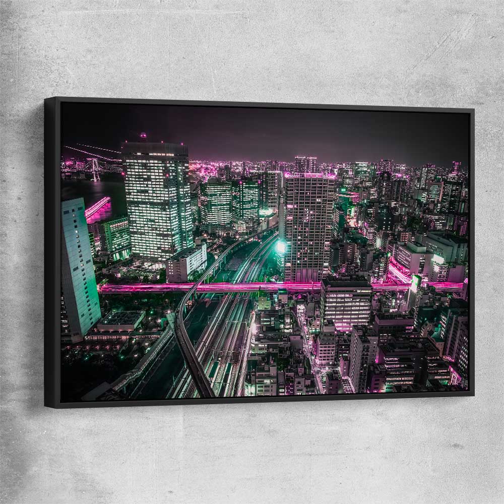 Tokyo Lights black framed canvas is a high quality print in our city skyline, travel prints and maps collection