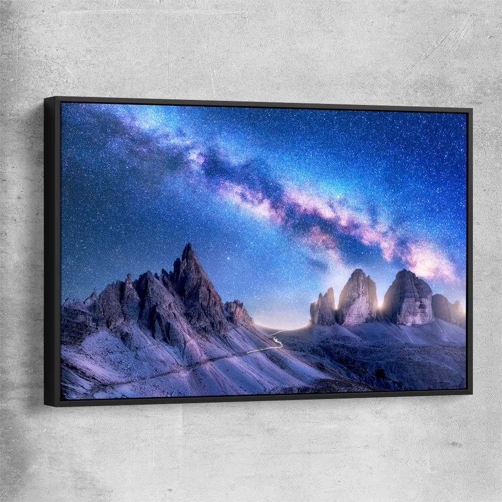 Space prints and wall art of Bright Milky Way with black framed canvas