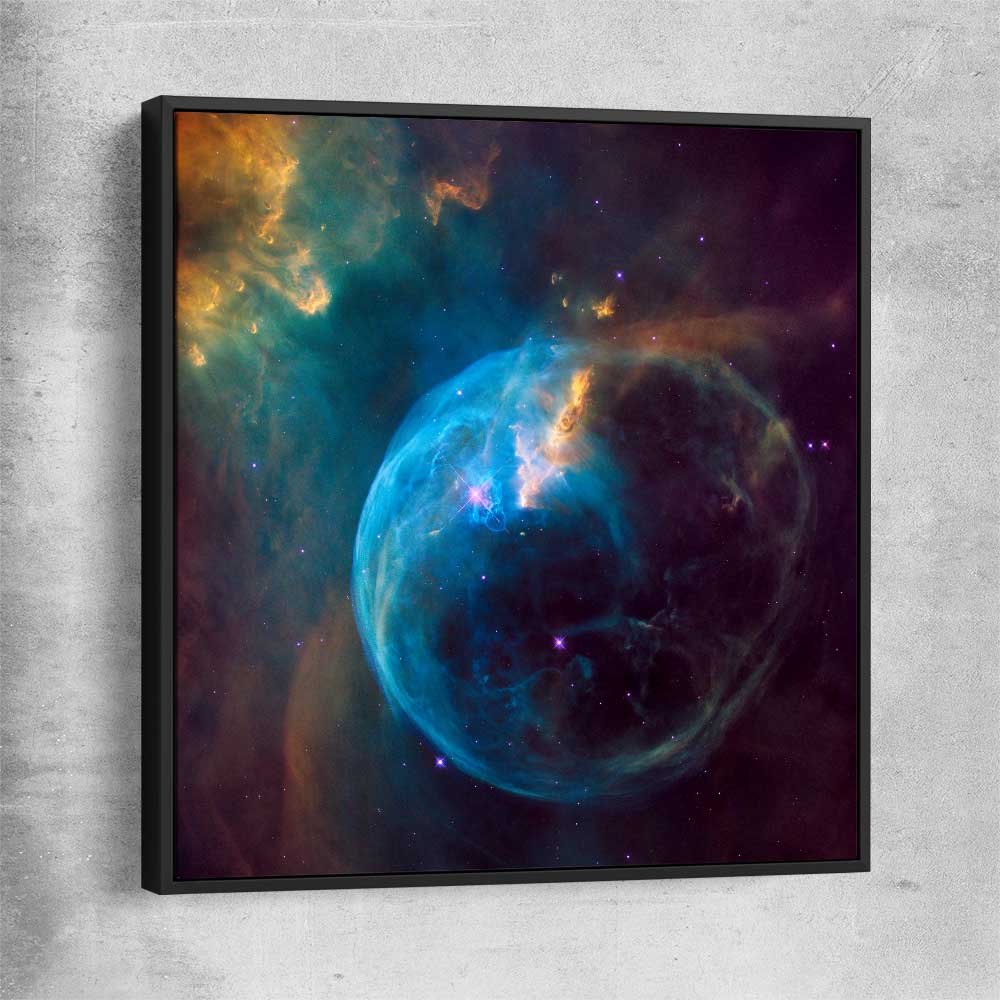 Space prints and wall art of Bubble Nebula with black framed canvas