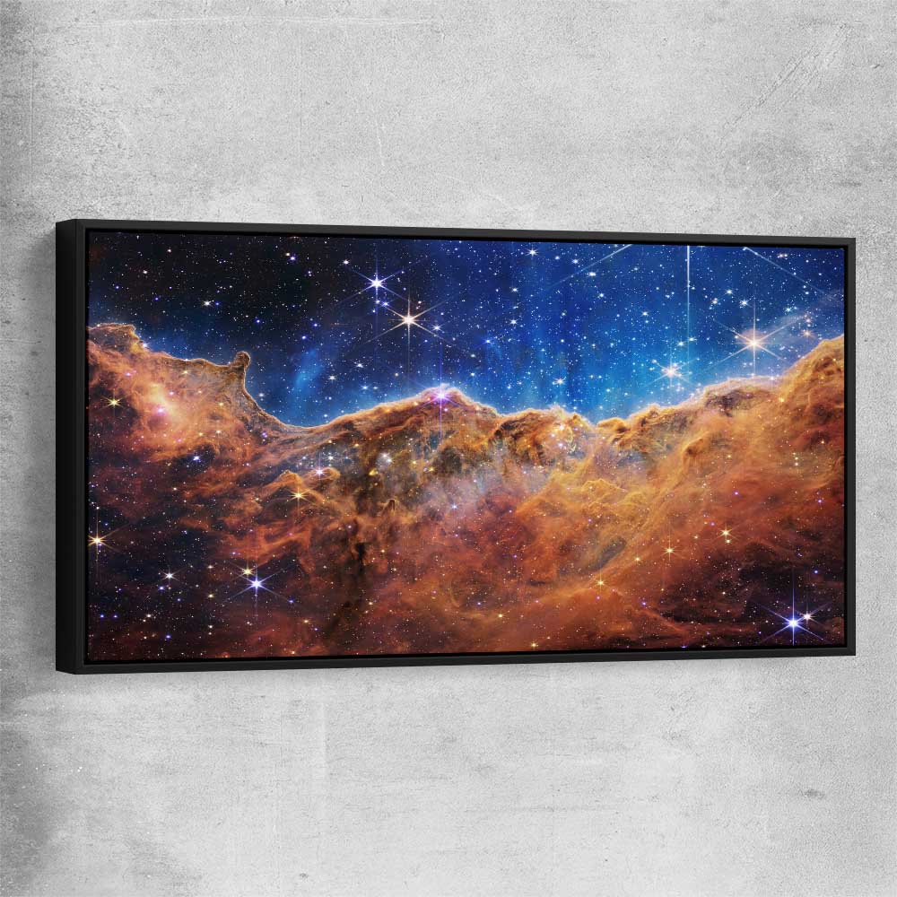 Space prints and wall art of Carina Nebula with black framed canvas